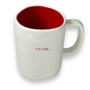 RAE DUNN THINK ARTISAN COLLECTION MUG WHITE RED COFFEE CERAMIC